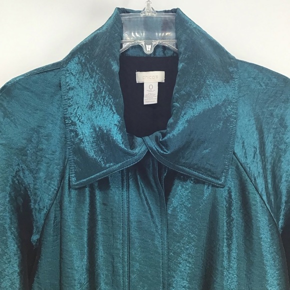 Chico’s Lustrous Shine Sindy Blazer Jacket Button-Up Cocktail Party Teal Size 0 - Picture 3 of 10